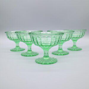 Vintage Green Depression Style Sherbet Glasses - Set of 5